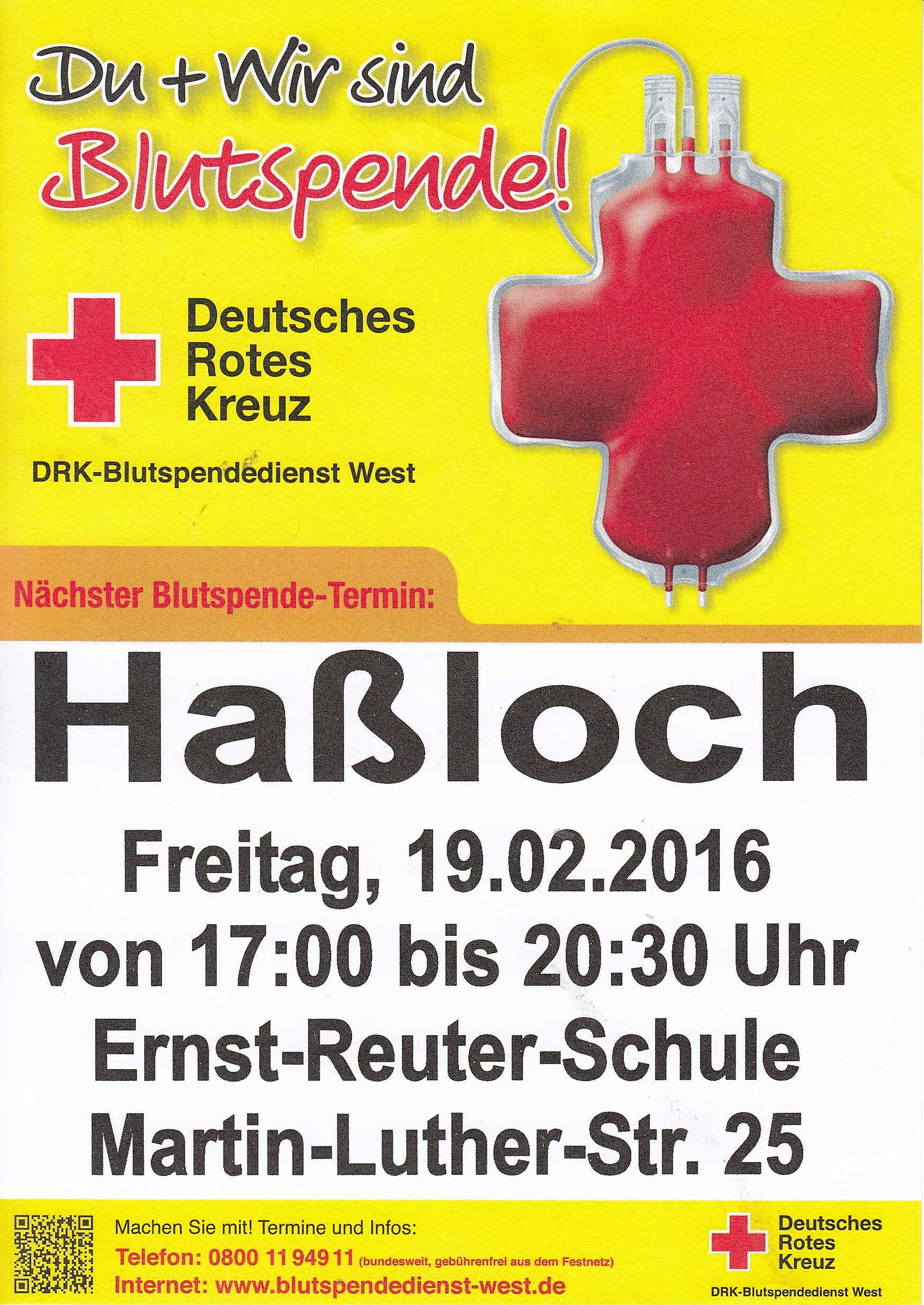 DRK Haßloch-Meckenheim Blutspendetermin 19.02.2016